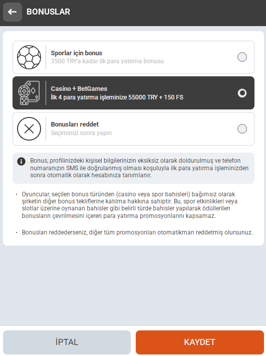 BizBet Casino Hoş Geldin Bonusu