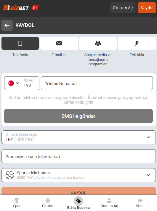 BizBet TR'ye Nasıl Kayıt Olunur